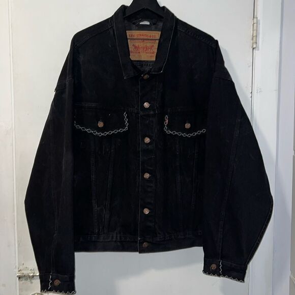 LEVI STRAUSS & CO Black Denim Jacket with Beaded Trim-XL - Picture 1 of 11